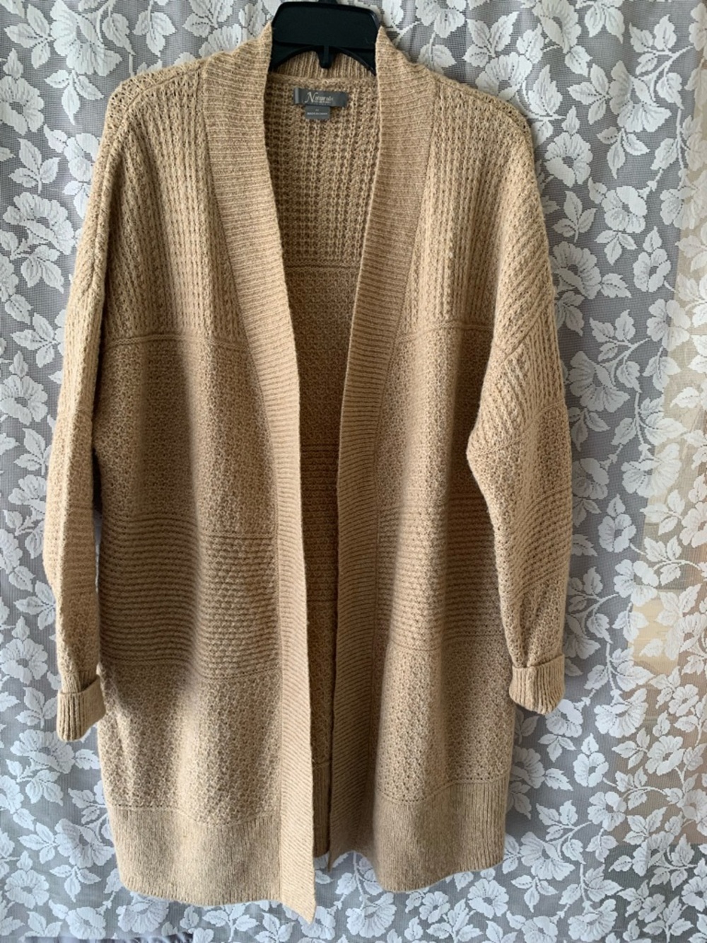 Natural Reflections Open-Front Long Cardigan in Camel